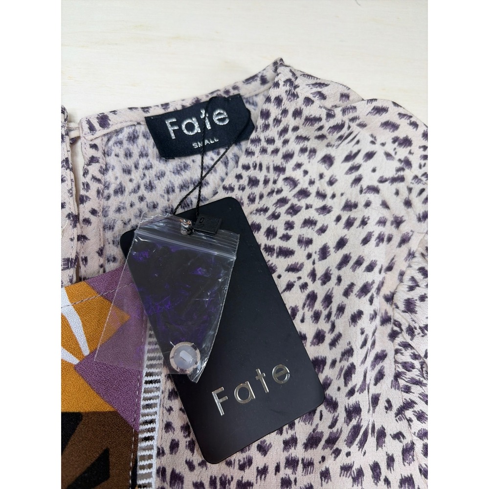 Fate Mixed Print Geometric Animal Print Blouse Mustard Mauve Small NWT - Picture 3 of 8